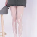 Sexy weiße Blumen Netzstrümpfe, Stern Muster Strumpfhose, modischer Lolita Hot Girl Stil. - Einheitsgröße / BC-6043 Weiß mit innerem Blumenmuster