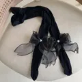 Collants en filet noir pour filles avec grands nœuds en organza et cœurs pour tenues mignonnes. - Tout-petit / Noir