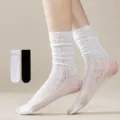 White lace lolita slouch socks, cute sheer hosiery for women and teenage girls daily wear. - BC-3090 Fine Knit Heart Ankle Socks / Black