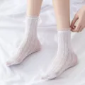 White Lolita Lace Ruffle Socks Cute Sweet Frilly Mesh Mid-Calf Hosiery Choice A Style - BC-3092 Fine Knit Heart Ankle Socks with Lettuce Trim / Black