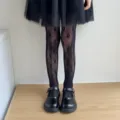 Collant a rete per ragazze con grazioso motivo a piccoli fiori, calze nere stile lolita. - Taglia S / Nero