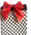 Black fishnet stockings with bold red satin bow accent, stylish mesh thigh high socks variant - One Size / BC-3037 Medium Fishnet Stockings - Black & Red Butterfly