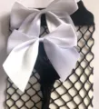 Women's black fishnet pantyhose with elegant white satin bows, stylish knee high stockings. - One Size / BC-3037 Medium Fishnet Stockings - Black & White Butterfly