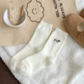 Fluffy thick winter women mid tube socks cozy warm sleep fleece pile socks with cute dog embroidery. - One Size / Blue Dog