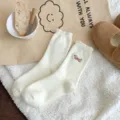 Women's fluffy cute puppy plush mid-tube socks, thick warm winter cozy fleece home sleep socks. - One Size / Letter Dog