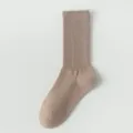 Chaussettes unies côtelées pour femmes, coton respirant printemps été bas mi-mollet décontractés. - Taille unique / Café