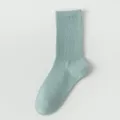 Chaussettes montantes côtelées bleu clair, coton respirant couleur unie pour femme. - Taille unique / Bleu