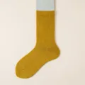 Solid color cotton mid-calf socks for women, breathable casual ribbed daily wear yellow. - One Size / Turmeric