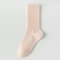 Chaussettes mi-hautes unies en coton pour femmes, chaussettes respirantes printemps et été. - Taille unique / Rose Clair