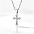 Close-up of a silver stainless steel cross pendant necklace with intricate patterns - Pearl Chain Style / Silver Cross + Bead Chain