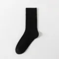 Solid Black Ribbed Knit Crew Socks for Women Warm Cotton Winter Mid-Calf Socks - One Size / Black