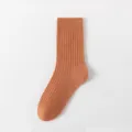 Solid color ribbed crew socks for women, soft cotton casual daily wear winter socks. - One Size / Orange