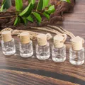Empty car perfume glass bottle with wooden cap and hanging rope, 10ml diffuser bottle for auto. - Default