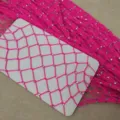 Detail view of hot pink rhinestone fishnet stockings mesh material, sparkly diamond mesh fabric. - One Size / BC-5066 Large Mesh Rhinestone Tights - Rose Red
