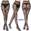 Sexy black fishnet tights for women featuring skull jacquard pattern and high waist design. - One Size / BC-6005 Skull Head