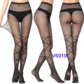 Black fishnet tights with diamond pattern, high waist jacquard sexy hosiery for women. - One Size / BC-6010 Black