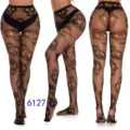 Black skull print fishnet pantyhose, gothic hollow out stretch stockings for party. - One Size / BC-6070