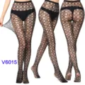 Detailed view of sexy black fishnet pantyhose, showing high elasticity and mesh design. - One Size / BC-6015 Black