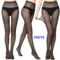 Sexy black fishnet tights for women, high elastic chevron pattern hosiery for clubwear. - One Size / BC-6019 Black