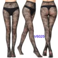 Women sexy floral lace fishnet pantyhose high waist mesh stockings black hosiery intimate wear - One Size / BC-6025 Black