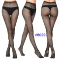 Detailed view of black fishnet pantyhose, high waist mesh tights, sexy hosiery style. - One Size / BC-6029 Black