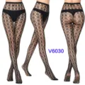 Sexy black fishnet pantyhose for women, high waist hollow out lace tights detail view. - One Size / BC-6030 Black