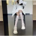 White knee high socks with retro mary jane shoes variant, stylish sweet look style footwear. - White Mid-Tube Socks