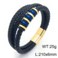 Bracelet en cuir tressé multicouche pour homme avec entretoises en métal doré et aimant. - Bracelet Tressé Multicouche (KB214774-SJ) / Bleu