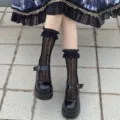 Lolita schwarze Spitzen Wadenstrümpfe Jacquard Socken Variante, süßer Stil für Mädchen. - Einheitsgröße / BC-3002 Herz Schwarz