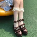 Calze a metà tubo in pizzo Lolita con fiocchi carini, variante in stile dolce donna. - Taglia unica / Calze a metà polpaccio beige con motivo a cuori