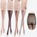 Sheer pantyhose detail view, ultra-thin stretch tights, multi-color women hosiery display. - Gusseted / Nude