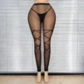 Plus size black fishnet tights sexy cross strap jacquard pantyhose hot style fashion. - Simple Packaging / Black