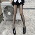 Black sheer tights variant with seam design, styled with loafers for women spring summer. - One Size / Black Pattern / Black