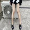 Sheer nude tights for women with stylish black vertical line design, ultra-thin and sexy. - One Size / Black Pattern / Nude