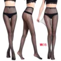 Black vertical striped hollow-out fishnet tights, sexy women variant hosiery and leggings. - One Size / BC-6001 Vertical Stripes