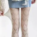 Women white lace hollow fishnet tights sexy sheer pantyhose stretch mesh stockings for dance - One Size / BC-5121 Hollow Out Floral White