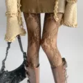 Γαλλικό δαντελωτό ζακάρ καλσόν διχτυωτό καφέ με σχέδιο λουλουδιών για γυναίκες καλοκαίρι - Ένα μέγεθος / BC-5105 Κάλτσες σε χρώμα καφέ με φλοράλ σχέδια