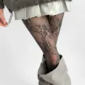 Collant a rete jacquard in pizzo francese calze eleganti da donna per estate moda - BC-5105 Gruppo di fiori grigio