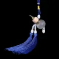 Double tassel gourd car hanging ornament, wooden and jade style interior decor pendant. - Sapphire Blue