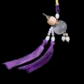 Wooden perfume gourd car hanging ornament with dual purple tassels and white beads for interior decor. - Purple