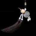 Double tassel perfume gourd car hanging ornament wooden spliced pendant interior decor - Coffee
