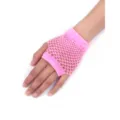 Short neon pink fishnet fingerless gloves, elastic hollow mesh party costume accessory. - BC-6501 Pink