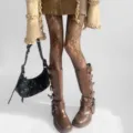 Donna collant di pizzo vintage sexy collant trasparenti moda autunno accessorio chic - BC-5105 Gruppo di fiori caffè
