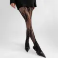 Collant neri in pizzo da donna, calze trasparenti eleganti con motivo floreale per la primavera. - BC-5105 Grappolo di fiori nero