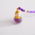 Purple frosted glass gourd car aromatherapy pendant with blessing text design for vehicle interior. - Purple