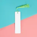 Blank metal DIY bookmark with green tassel, ideal for crafting, reading, and personalized gifts. - 12x3.8cm 0.45mm Single-Sided / Light Green