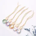 Car soft pottery perfume bottle with colorful hanging rope, essential oil diffuser. - Flat Round Style / Gold Cord Flat Round