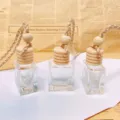 Auto hängende klare Glas Parfüm Flasche mit Holzdeckel Seil Anhänger für Auto 3Stk - Goldenes Seil Flache Quadratische Leere Flasche
