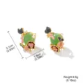 Detailed view of floral enamel earrings with green jade-style beads showing dimensions - Imitation Green Jade Flower Stud Earrings (2-22380B-5800) / 2.1x1.5cm