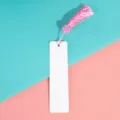 White blank bookmark with pink tassel, metal aluminum DIY reading page marker for students. - 12*3.8cm 0.45mm Single Sided / Large Chinese Knot Pink